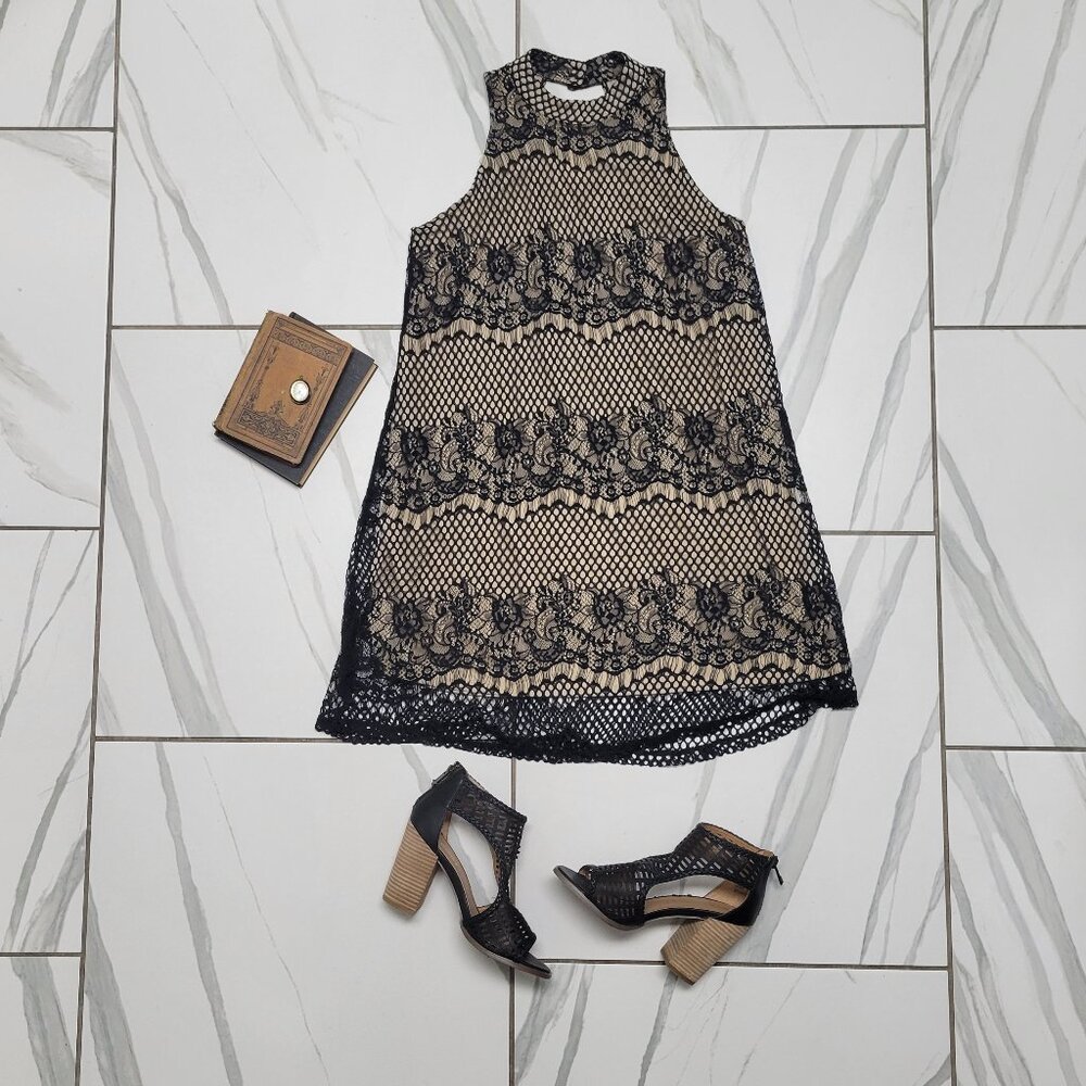 Xhilaration Size Medium Black and tan lacey dress